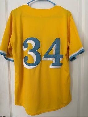 Men's Yellow Athletic Jersey with Teal & White Number 34